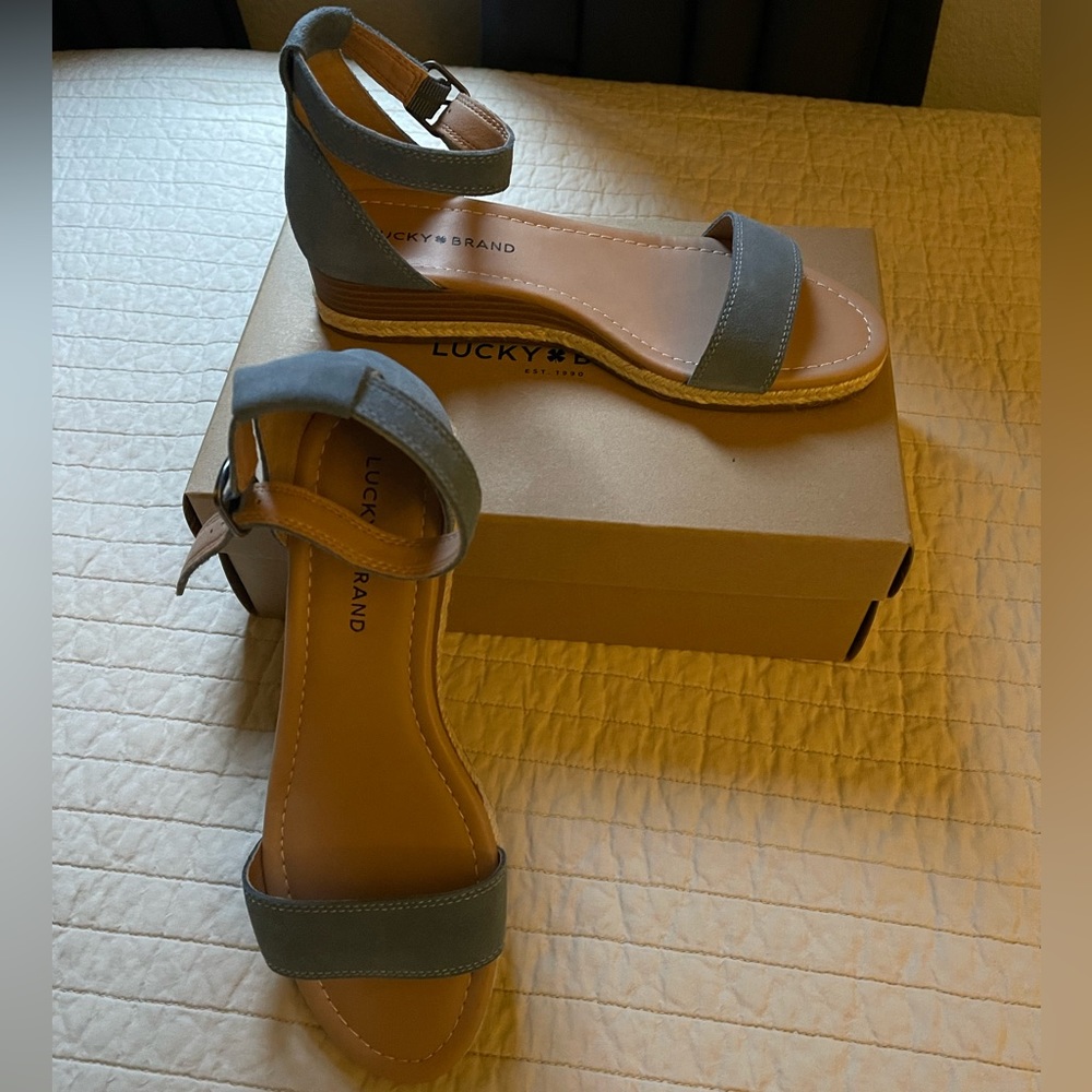 Lucky Brand blue suede wedge sandal